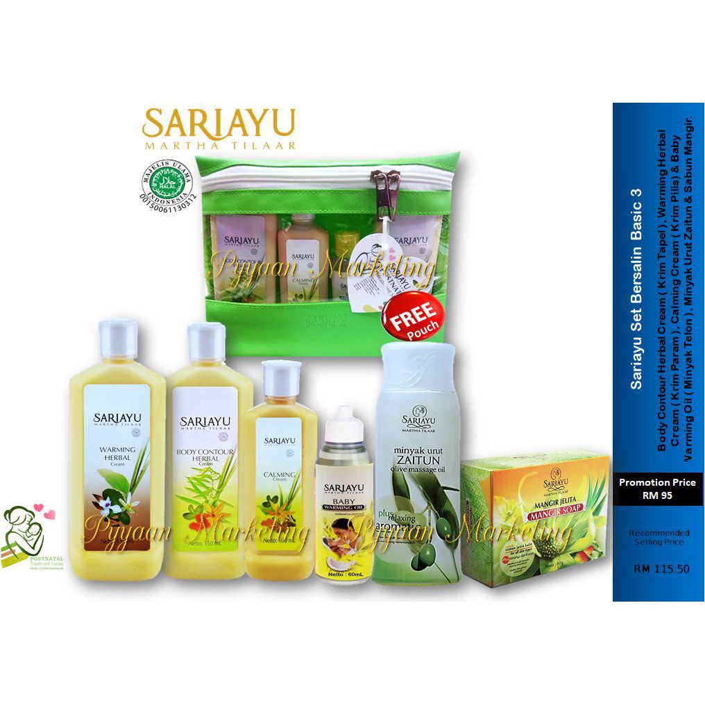 Sariayu Set Berslin Basic 3 (Pek Mini + Minyak Urut Zaitun ...