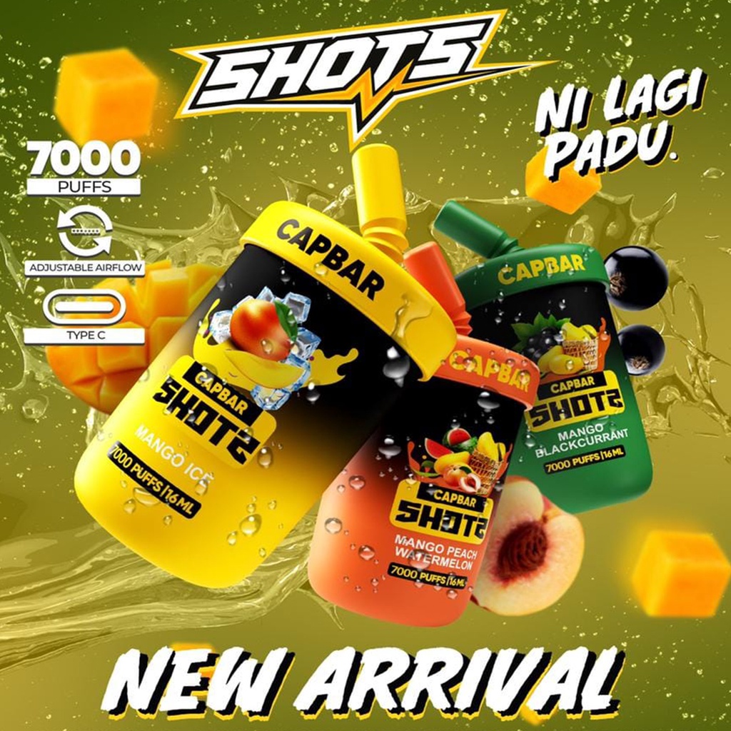 CAPBAR Shots 7000 Puffs Rechargeable Disposable Adjustable Airflow Cap