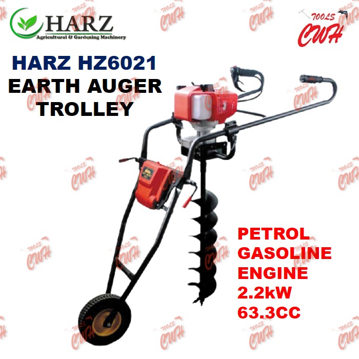 HARZ HZ6021 PETROL GASOLINE ENGINE EARTH AUGER MACHINE TROLLLEY MESIN ...