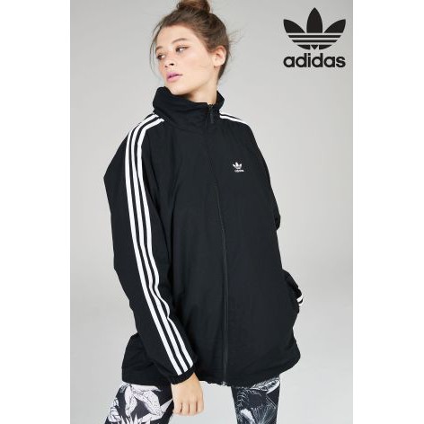 adidas originals adicolor three stripe stadium jacket with hood in black