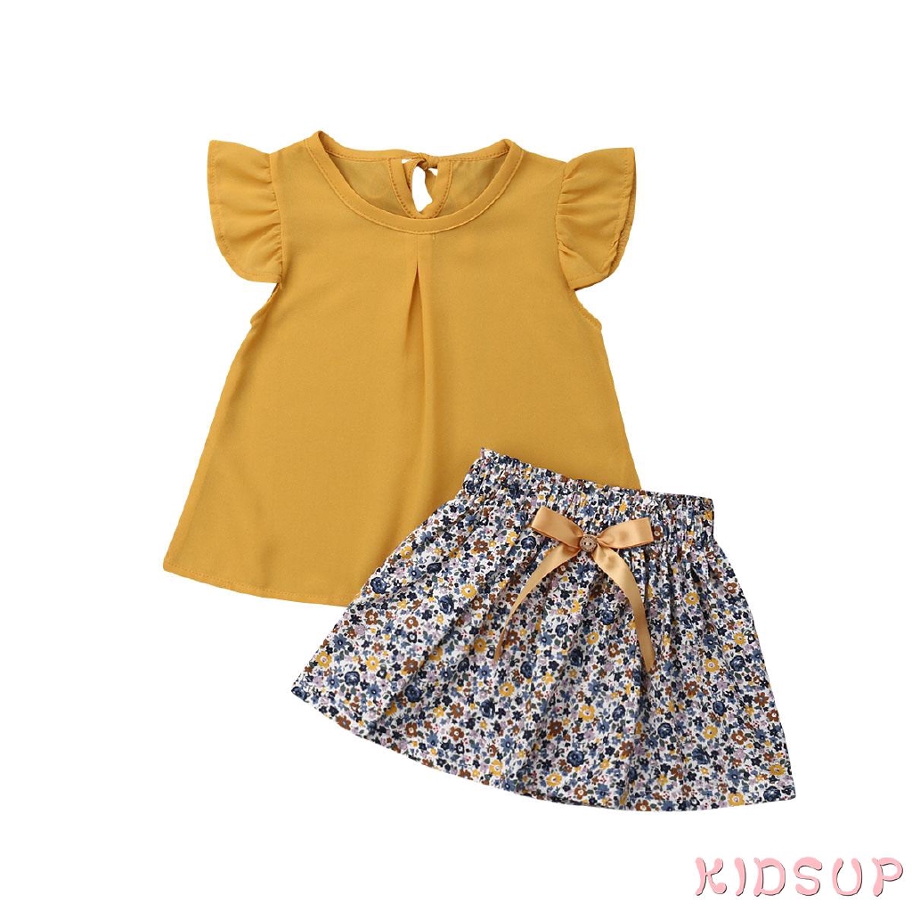 RAYA Summer Kids Baby Girl Clothes T-Shirt Tops Flower Skirt 2pcs Outfits Clothes Set