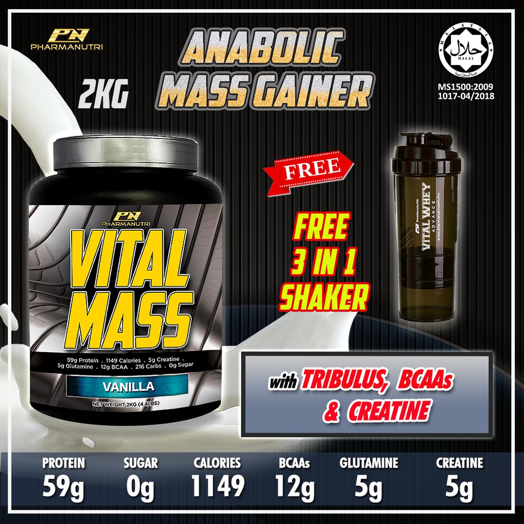 Vital Mass Halal Vanilla, 2kg + 0G Sugar + Protein Isolate & Tribulus ...