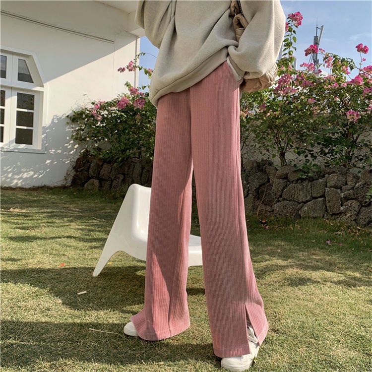 Womens Korean Casual Sweet Wide Leg Trousers Korean High Waist Plain