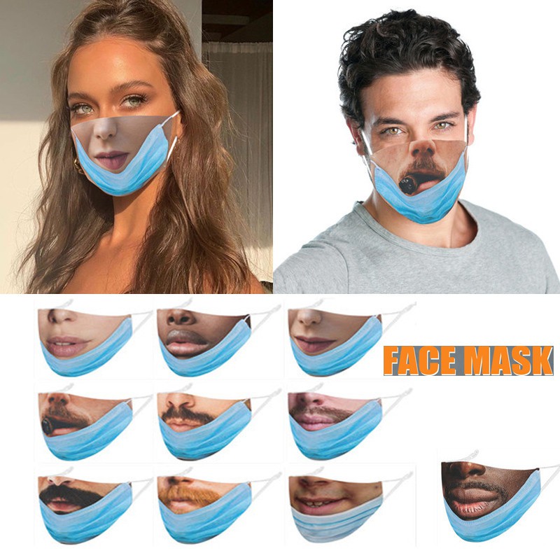 3D Printed Funny Face Mask Washable Reusable Face Mask Covering Funny Comedy Face Smile Ladies Mens