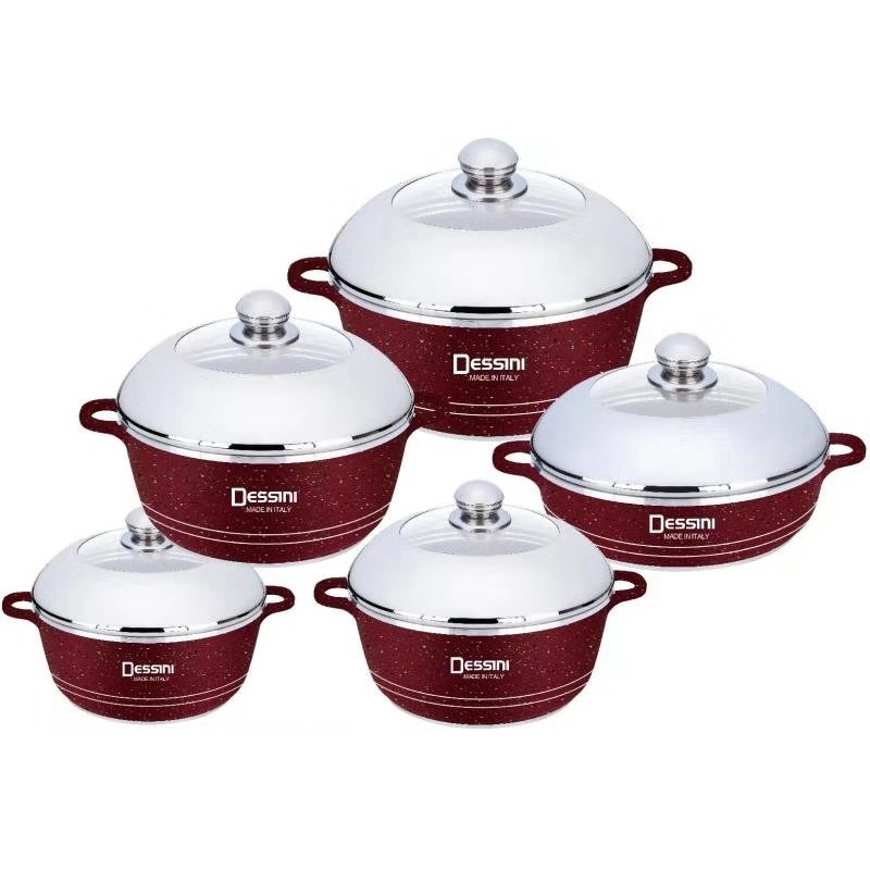 Fast Delivery 10 Dessini Italy Non Stick Ceramic Coating Cooking Pot Set Kitchen Cookware