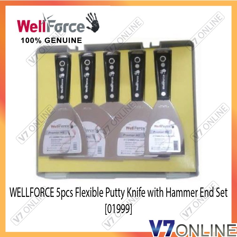 WELLFORCE 5pcs Flexible Putty Knife with Hammer End Set [01999
