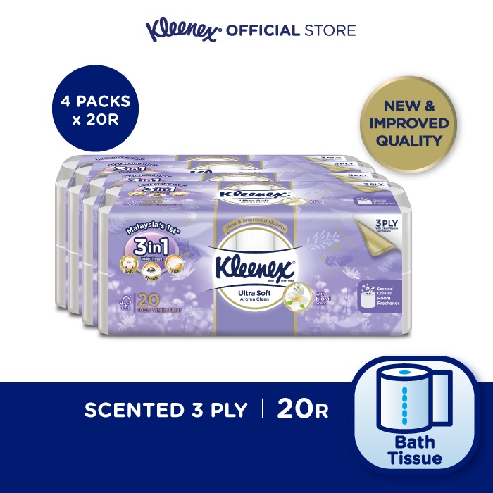 Kleenex Bath Tissue Clean Care Scented 3 Ply (4 Packs x 20 Rolls) [Free