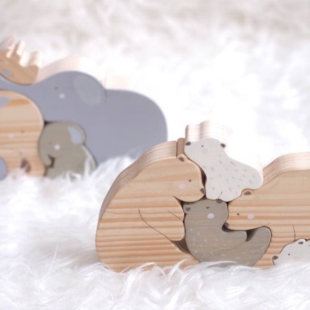 Wooden Animal (Bear / Elephant) Family Puzzle | Wooden Toys | Kids Room  Decor | Shopee Malaysia