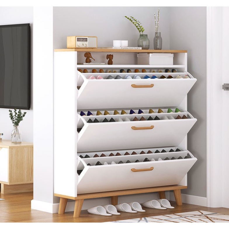 Tilting Dustproof Solid Wood Shoes UltraThin Storage Shoe