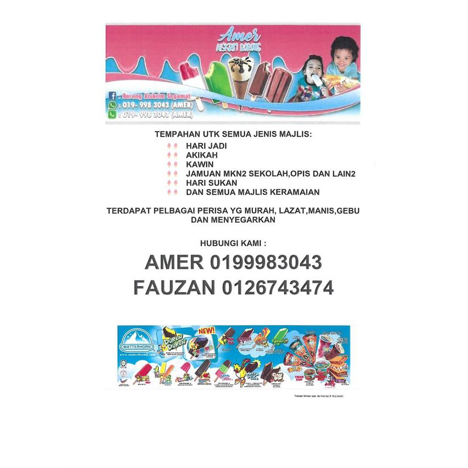 Pakej Aiskrim untuk Majlis Kahwin sekitar Segamat, Muar, Batu 