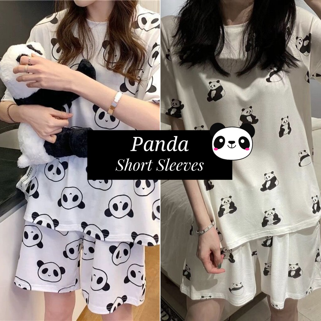 ? [READY STOCK] Korean Panda Short Sleeves & Shorts Pajamas Set