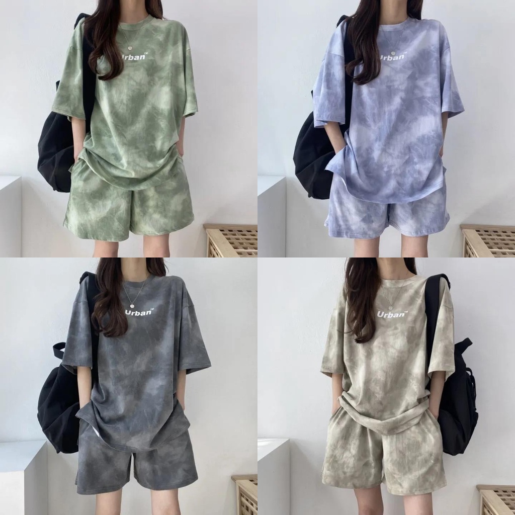 2PCS/Set Women's Sports Casual Tie Dye Suit Loose T-Shirt + Loose Waist Fashion Shorts Wide-leg Pants Set Wear