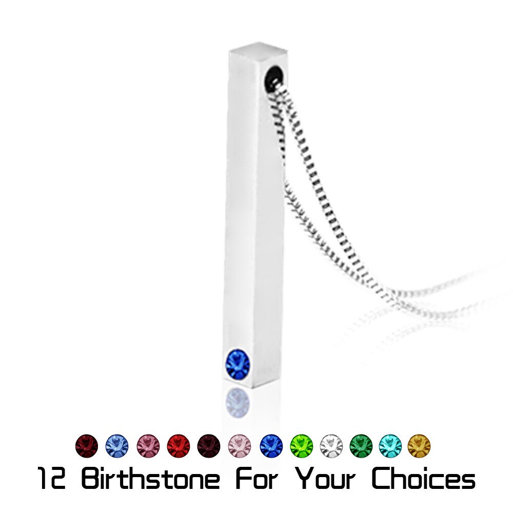 Customized Stainless Steel Birthstone Necklace Women Love 3D Bar Necklaces & Pendants Personalized Memory Gift