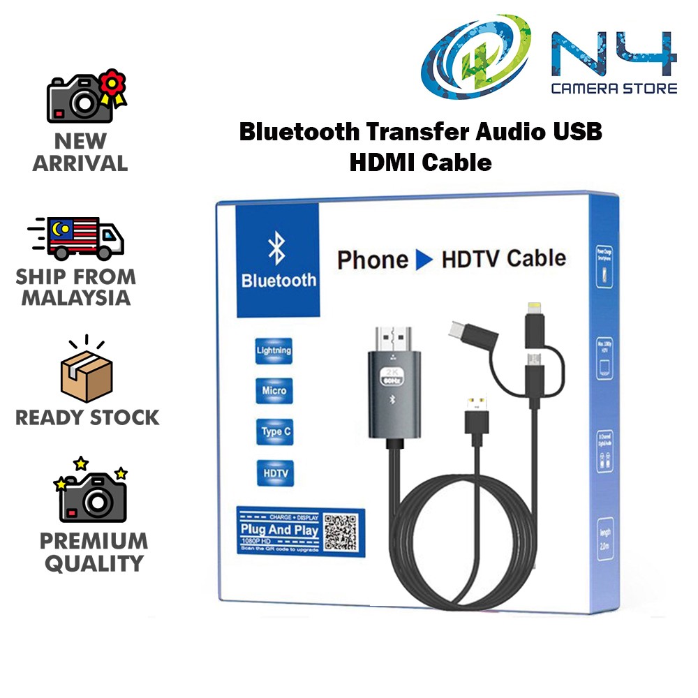 Bluetooth Transfer Audio Usb Hdmi Cable For Ios Type C Micro Usb Android Phone Connect To Tv Hdtv Video Adapter Cable Shopee Malaysia