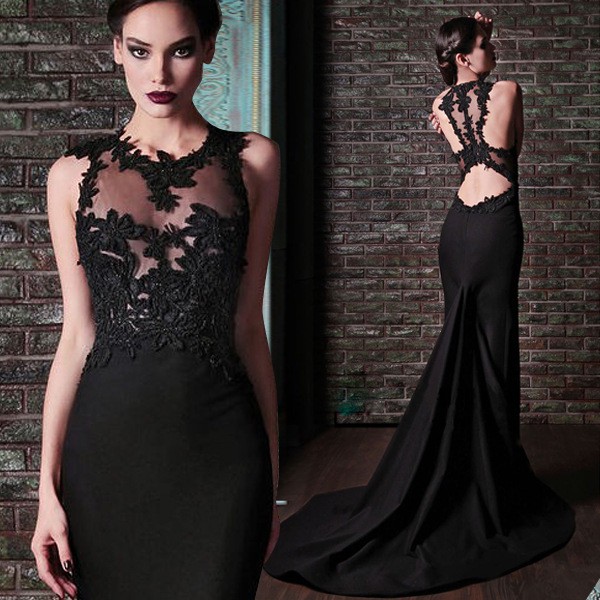 black fishtail evening dress