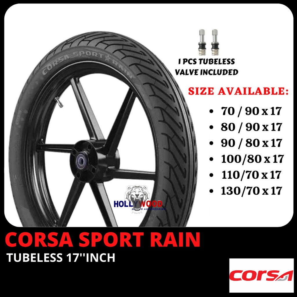 TAYAR CORSA SPORT RAIN TIUBLESS TYRE LC135 LAGENDA FZ150 Y15 Y16 RS150 RSX EX5 WAVE KRISS PCX 150 VARIO 160