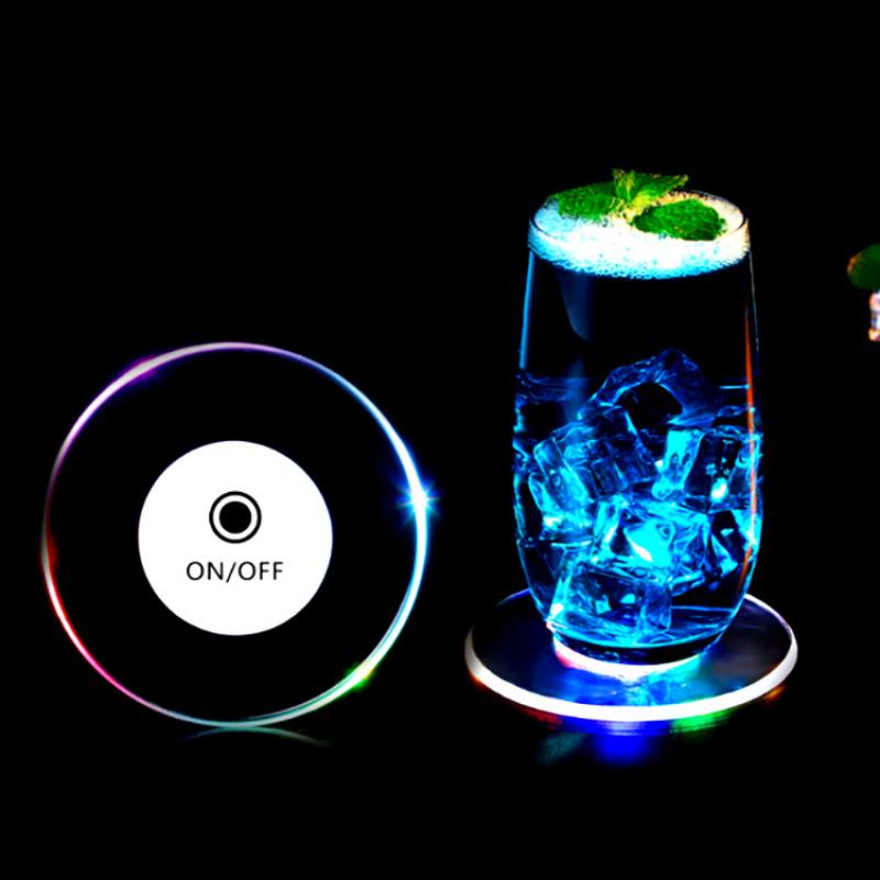 LED Coaster Cup Holder Acrylic Mug Cocktail Stand Light Bar Mat Table Placemat Crystal Led Emitting Flashing Base Table Decor