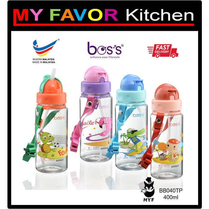 BOS'S Kids Drinking Bottle BB040TP 400ml Cartoon Water Bottle Water Tumbler With Bottle Straw BAS021