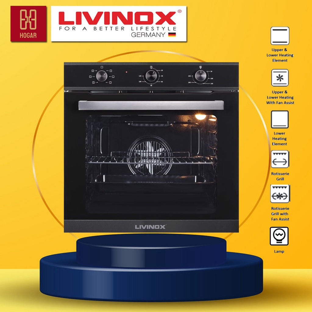 Livinox Built-in Oven LBO-Linox 6F-75SS | 75 litre Electric Oven | Oven Elektrik Dapur | Convection Oven | Linox 6F