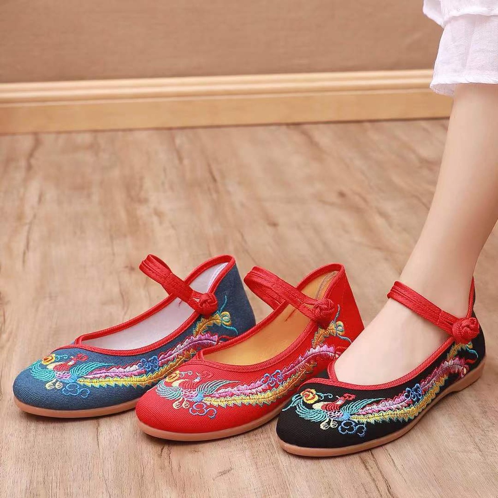 Chinese Ballerinas Vegan Embroidery Shoes Handmade Women's Vintage Embroidered Canvas Ballet Flats Ladies Comfortable