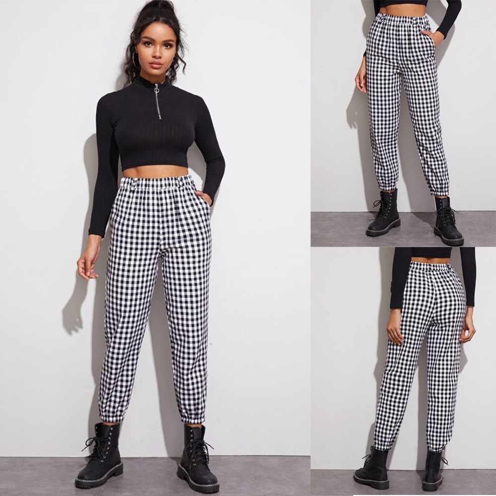 black and white plaid joggers