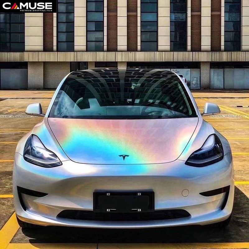 Buy CAMUSE Car Wrap Sticker Rainbow White Vinyl Wrap Sticker 