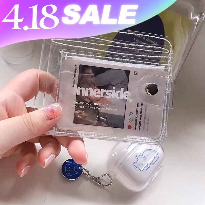 Korea pvc transparent short wallet female ins simple niche design student folding ID card bag coin purse