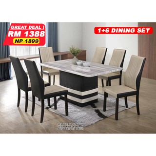 Latest Design 1 6 Marble Dining Set Meja Makan Marble 