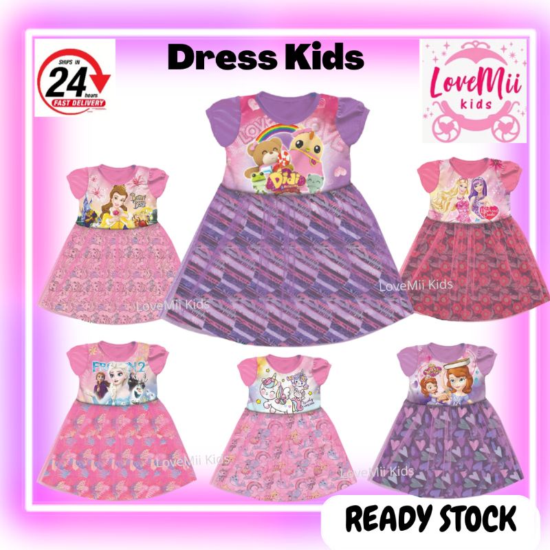 Dress Didi Nana Frozen Barbie Unicorn Baby Girls Fashion(1-8years)/Baju Kanak Perempuan Didi