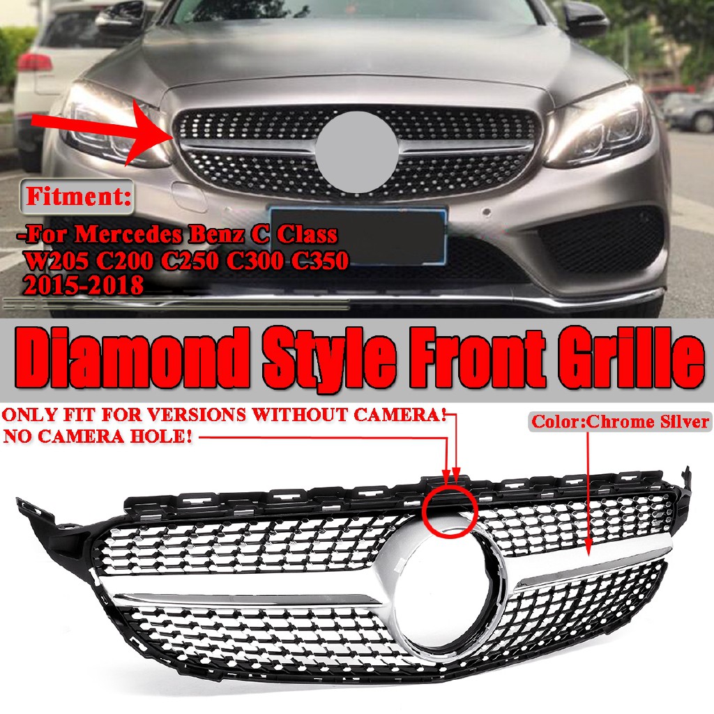 For Mercedes Benz W205 Diamond Black Front Grille C180 C200 C250 C300 15-18