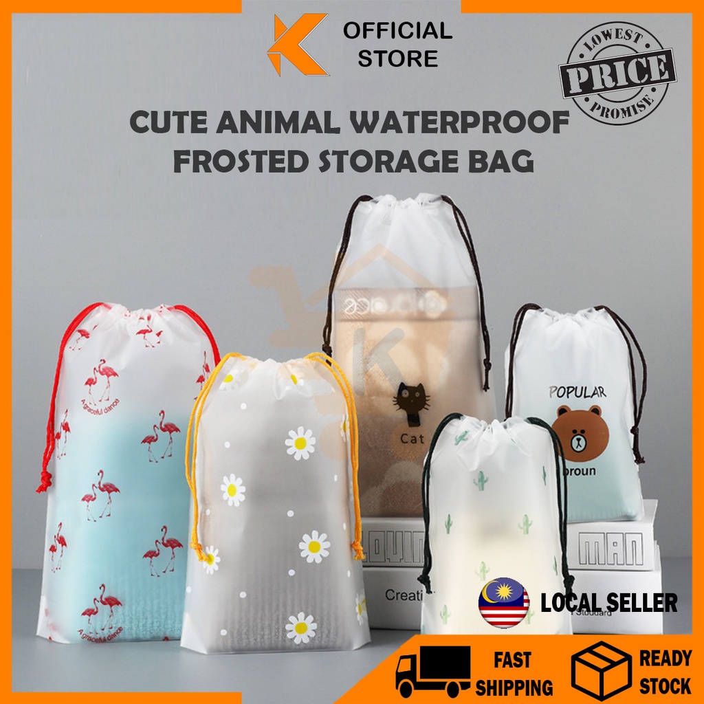 【K-Home】Cute Animal Design Waterproof Storage Bag Frosted Clothes Shoe Storage OPP Drawstring Organizer Door Gift