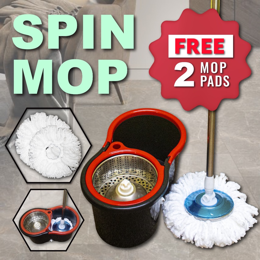 Mopmall Mop lantai Easy Spin Mop And Bucket Set Flat 360 Microfiber