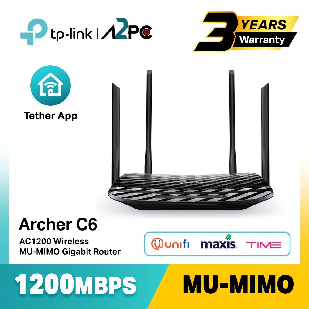 TP-Link Archer C6 Mu-Mimo Wave2 Gigabit AC1200 Wireless Wifi Router ...