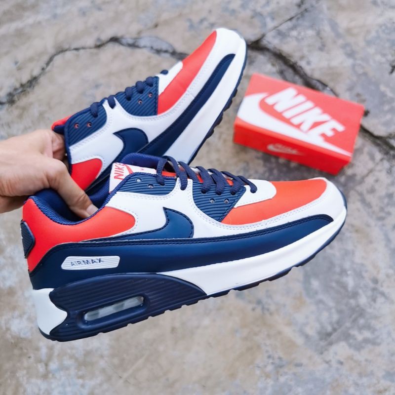 navy blue and red air max