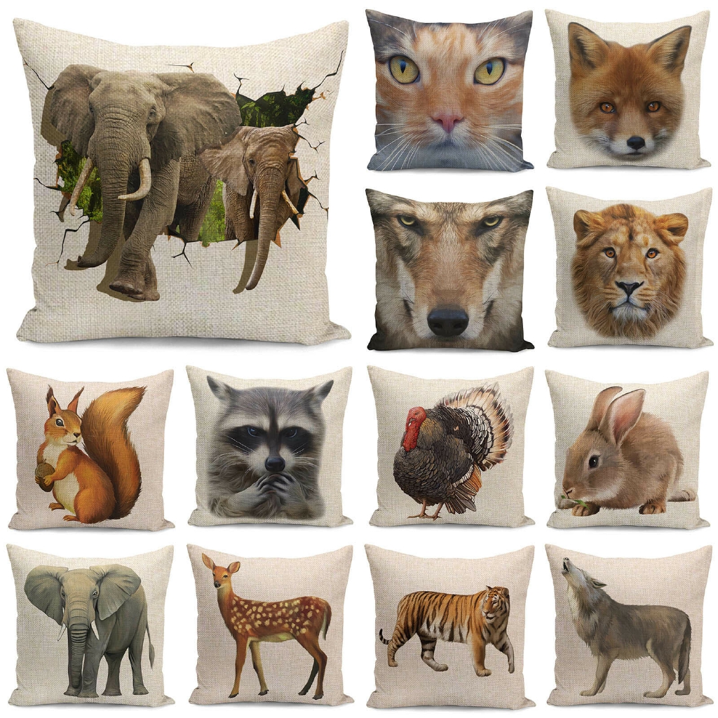 Animals Deer Lion Linen Throw Pillow Case Pillow Cover Cushion Cover Home Decor