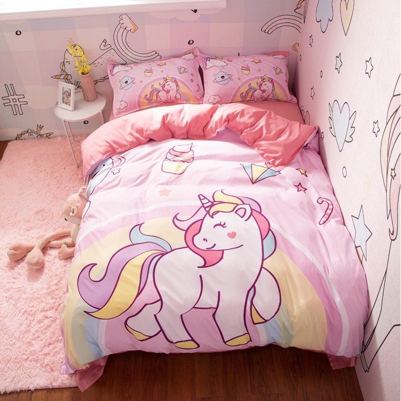 4pcs Unicorn Bedsheet Set Fitted Cadar Queen King Bedding Set Shopee Malaysia