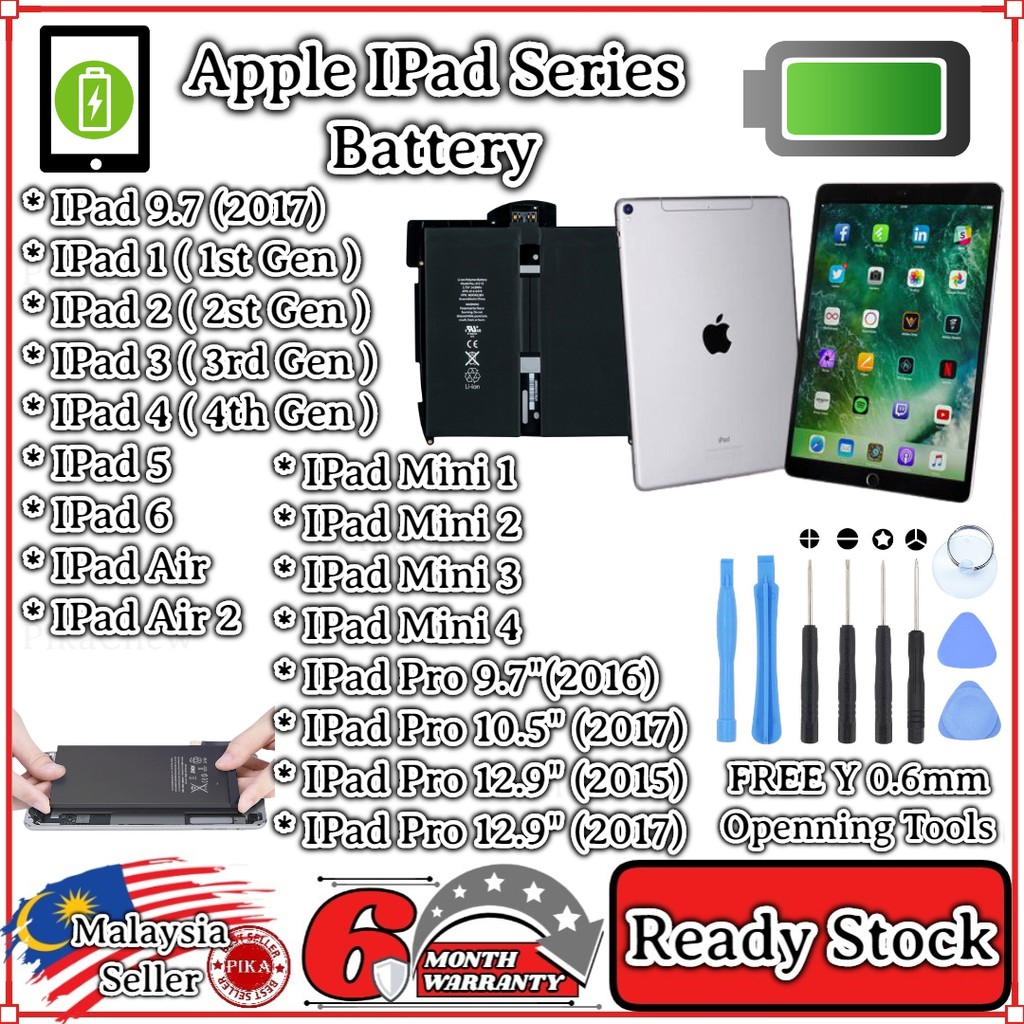 100 Ori Apple Ipad 1 2 3 4 5 6 Battery Ipad Air 2 Battery Ipad Mini 1 2 3 4 Battery Ipad Pro 9 7 10 5 12 9 Battery Shopee Malaysia