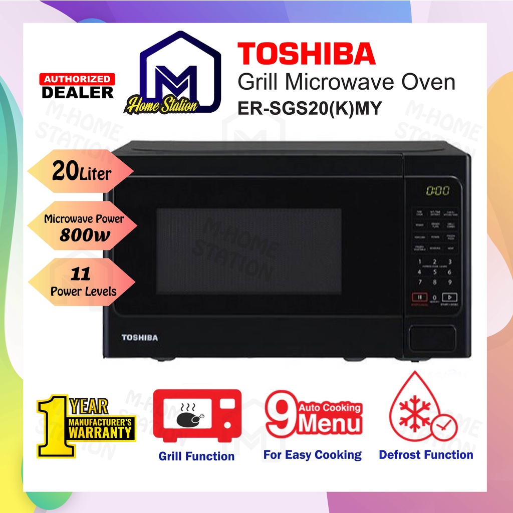 Toshiba Microwave Oven With Grill 9 Auto Menu 20L Grill Microwave ER-SGS20 ER-SGS20(K)MY / 20 Liter ER-SM20 ER-SM20(W)MY