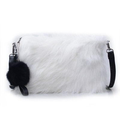 white fur clutch bag