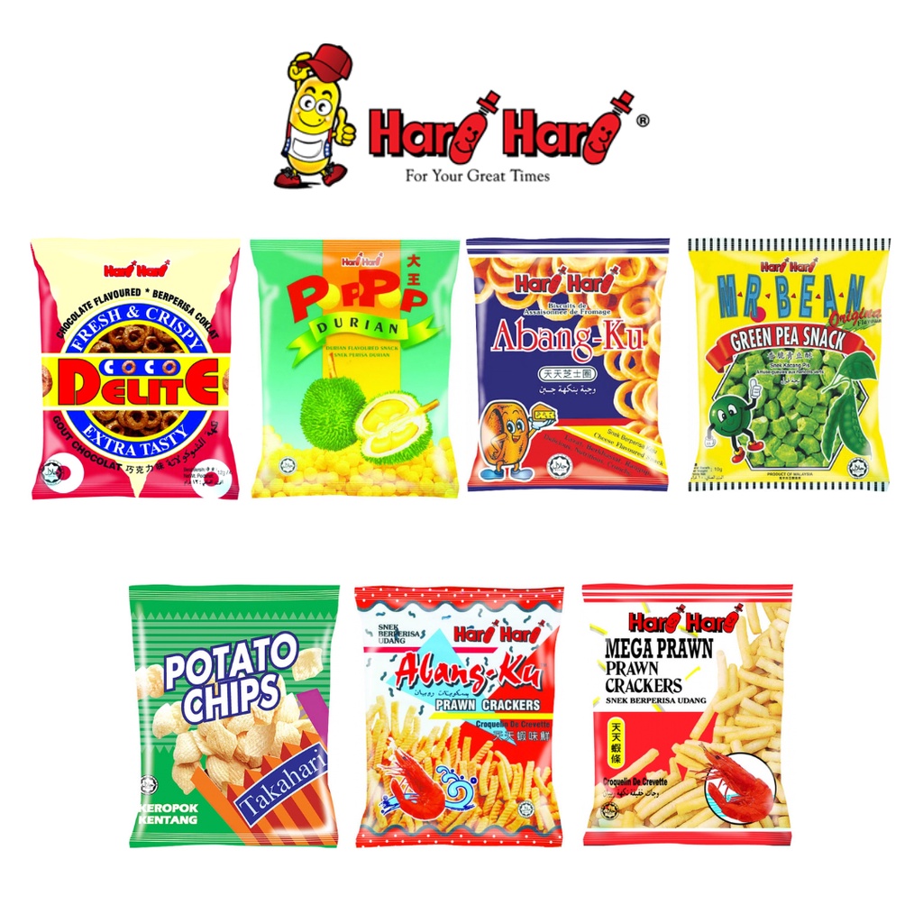 Hari Hari Assorted Snack Keropok Coco Delight/Abang-ku/Mr.Bean/ Pop Durian/Abangku Prawn/Mega Prawn(60g)
