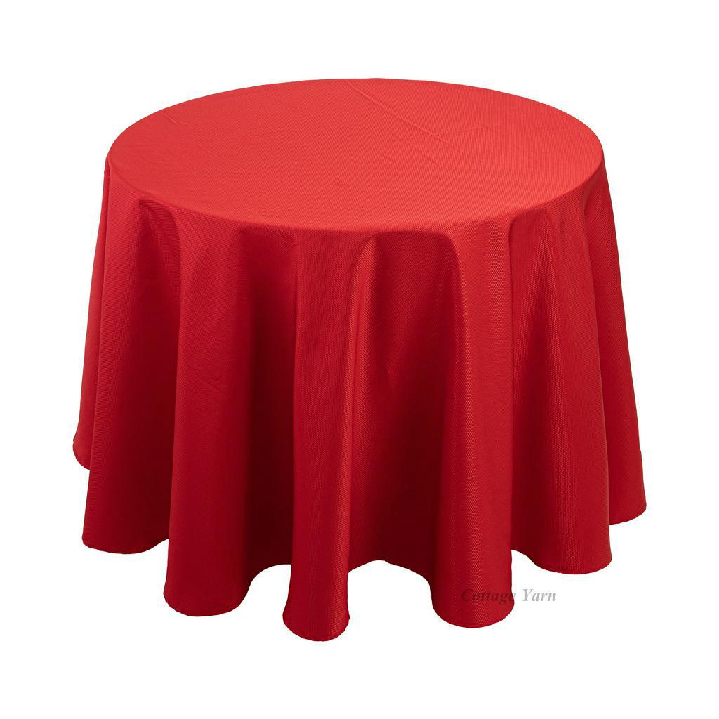 Cherry Red 013 Round/Rectangle Tablecloth. Jacquard Polyester Satin with Mitered Corner. From 8 To 12 Seater (Red)