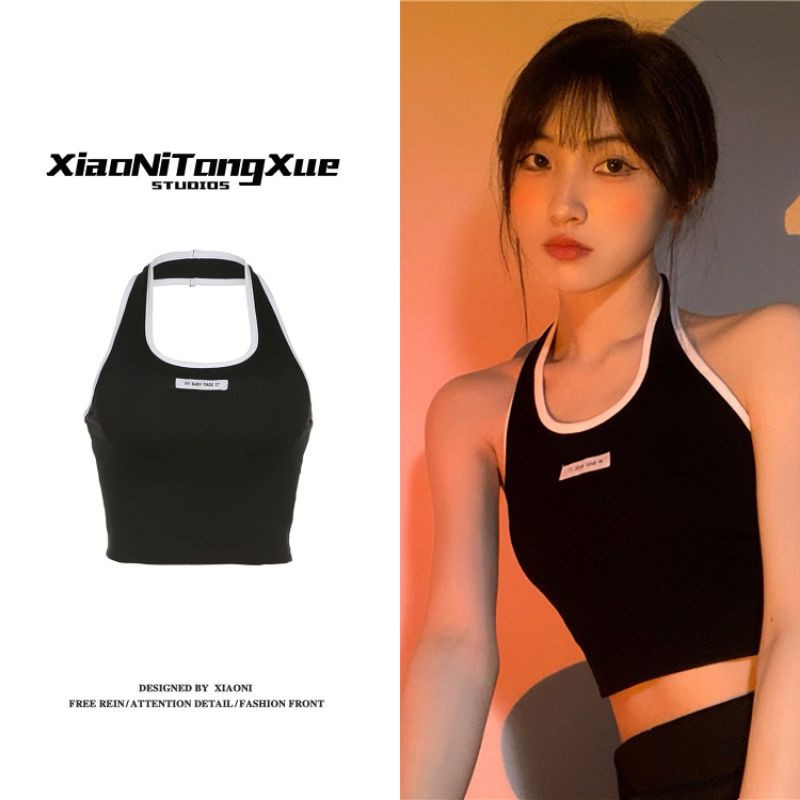 【5⭐S.GOLD】?ins Korea sexy halter camisole slim, sexy and slim, retro western style tops, women's Korean tops, casual tops, net red tops, short tops, suits, small vests, net red tops, Crop top clothes,