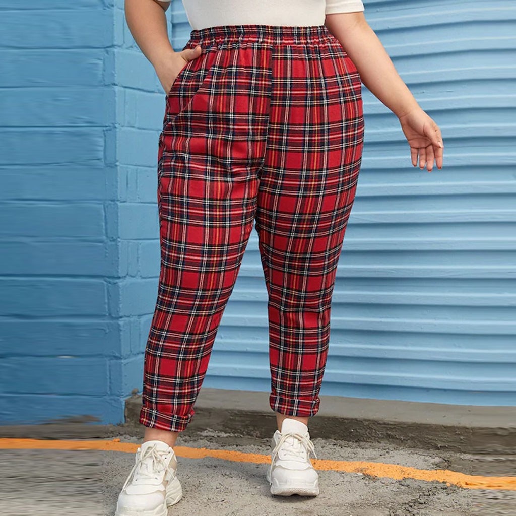 high waisted plaid pants plus size