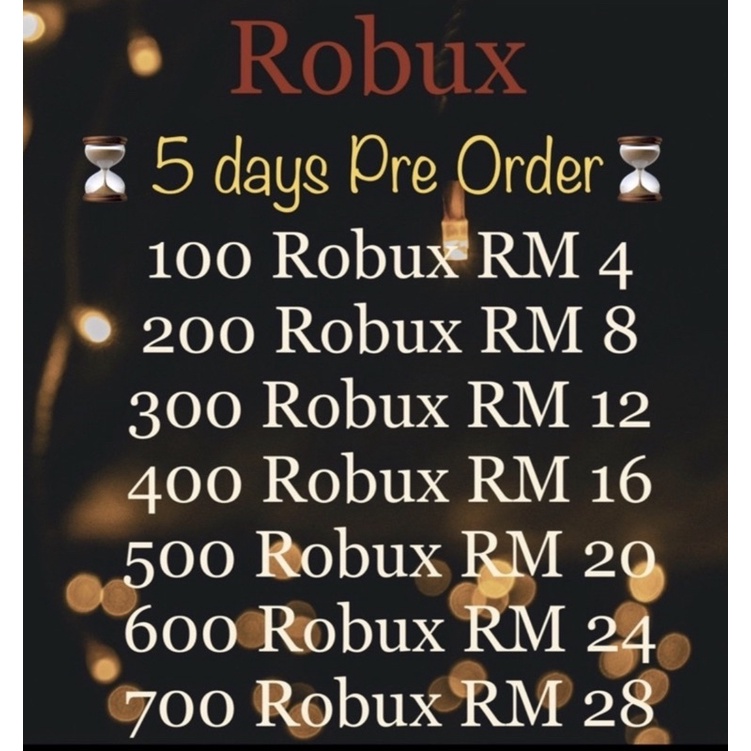 Buy 5 Days Order Robux Roblox Murah Seetracker Malaysia - how much is 400 robux in malaysia