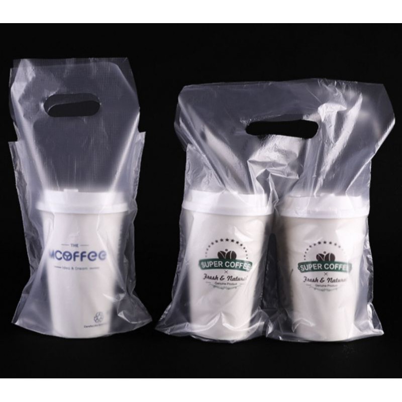[Modern] Single/Double Cup Plastic Bag Takeaway bag Handbag Drinks Milk