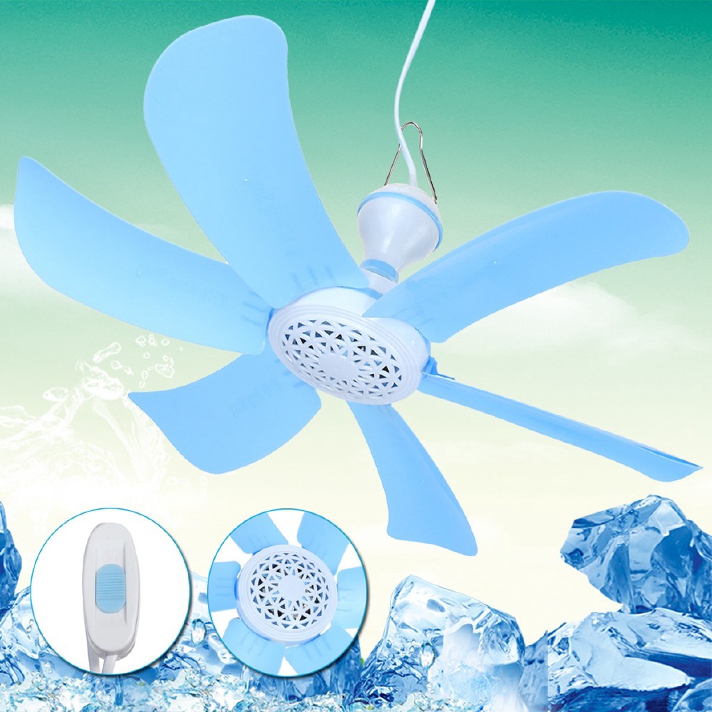 Hot Portable 6 Blades Mini Ceiling Fan Hanging Summer Cooler Gift Power Plug Switch