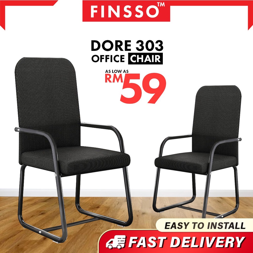 READY STOCK FINSSO: Dore 303 Office Chair Black Ergonomic Kerusi Pejabat