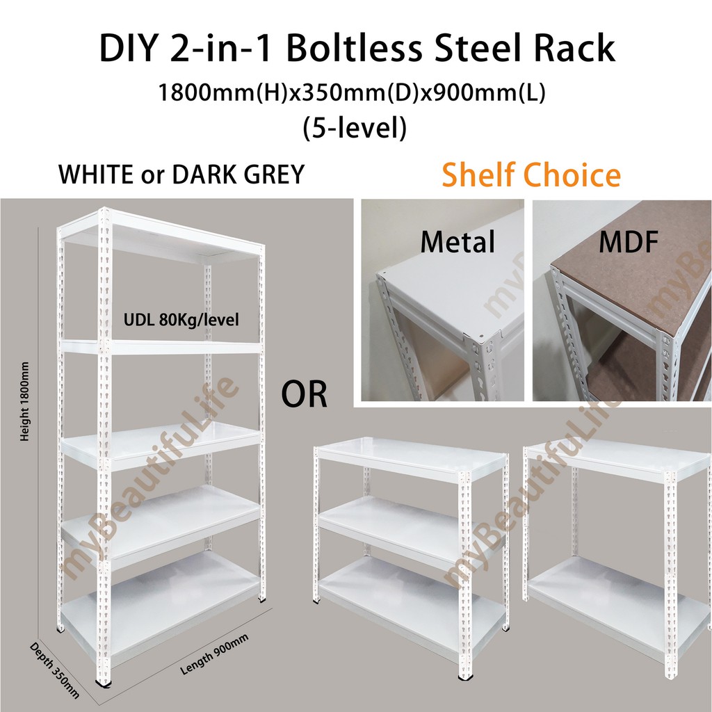 Diy 2in1 Boltless Rack 5 Levels Steel Rack Rak Besi Shopee Malaysia