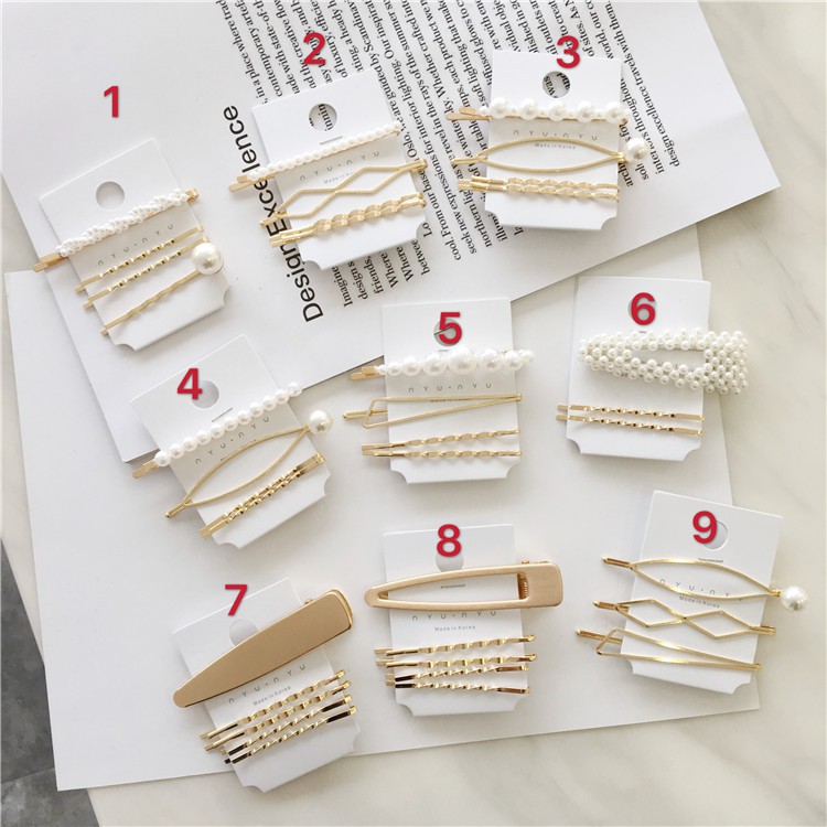 1 Set Metal Minimalist Pearl Women Lady Hairclips Barrette Hair Clip Geometric Girls Irregular Hairpin