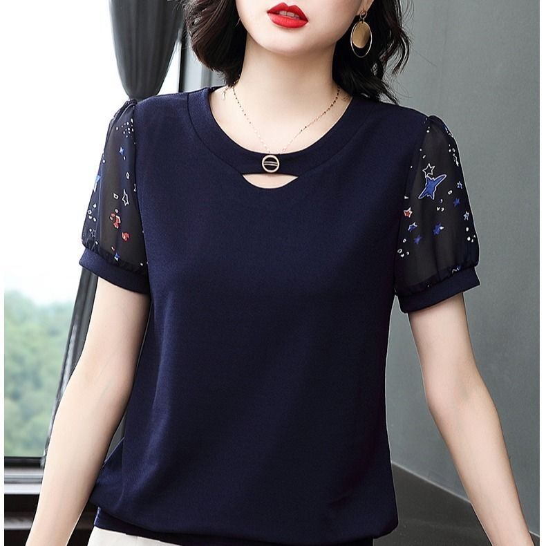 DESKABLY Cute Summer Tops for Women Plus Size Tops O-Neck Print Short Sleeve T-Shirt Tops Casual Loose Blouse Tops